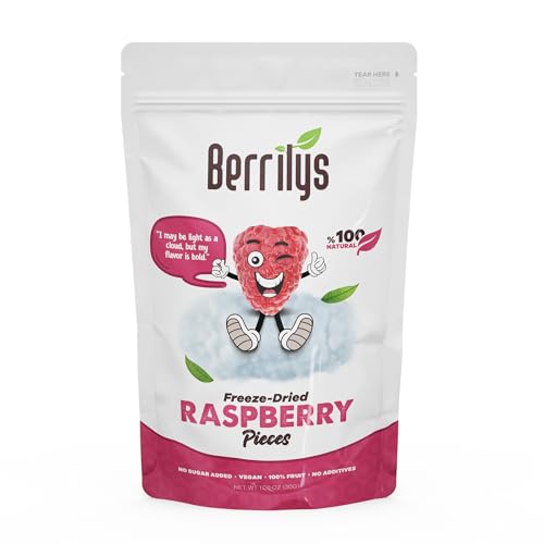 Berrilys Gefriergetrocknete Himbeerstücke, unwiderstehlicher Hauch von säuerlicher Frische, Crumbles, perfekt zum Topping, Backen, Gourmet-Snacks, Kuchenverzierung, 30 g von Berrilys