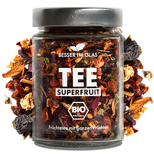 Besser im Glas Bio Früchtetee lose „Superfruit“ | 60 Gramm loser Tee ohne Beutel | Teemischung vegan & nachhaltig | Geschenk mit Früchten & Hibiskus | Tea natürlich süß & ohne Zucker von Besser im Glas