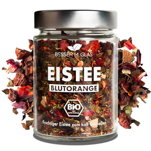 Besser im Glas Loser Bio Eistee „Blutorange“ | 80g Kalter Tee Geschenk ohne Zucker | Geschmack für Wasser ohne Kalorien | Eistee Zero ohne Beutel zum selber machen | Cold Tea Früchtetee lose von Besser im Glas