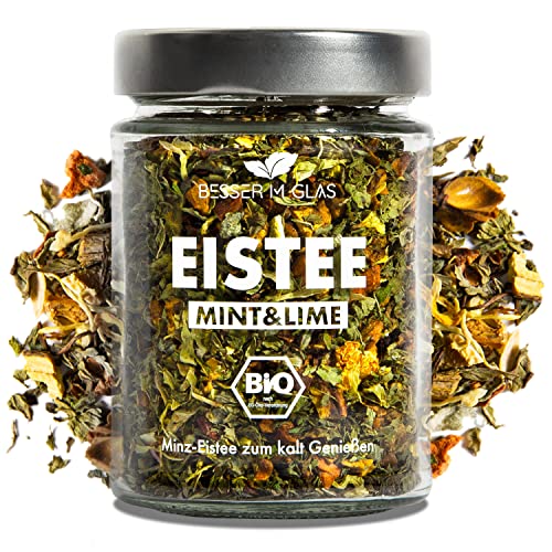 Besser im Glas Loser Bio Eistee „Mint&Lime“ | 40g Kalter Tee Geschenk ohne Zucker | Geschmack für Wasser ohne Kalorien | Eistee Zero ohne Beutel zum selber machen | Cold Tea Minztee lose von Besser im Glas