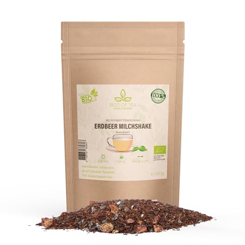 Rooibos Teemischung Erdbeer Milchshake - Ohne Zusatz von Aromen - Mit Zutaten aus natürlichem Anbau - Rotbusch Tee lose - Loser Rotbuschtee - Rooibostee Mischung - Besondere Teemischung von Best-of-Tea