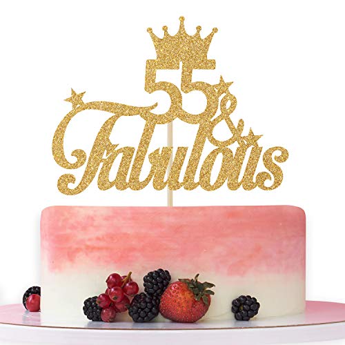 55 & Fabulous Cake Topper - Cheers to 55 years,55th Birthday Cake Decoration - Happy 55th Anniversary/Birthday Party Decoration Supplies Gold Glitter von Betalala