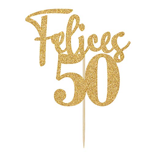 Spanish Felices 50 Cake Topper, Cheers to 50 Years, 50 & Fabulous, 50. Geburtstag/Jahrestag Party Dekorationen Gold Glitter von Betalala