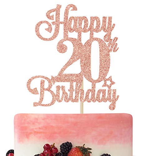 Tortenaufsatz "Happy 20th Birthday", Cheers to 20 Years, Hello 20, 20th Birthday Anniversary Party Dekorationen Rose Gold Glitter von Betalala