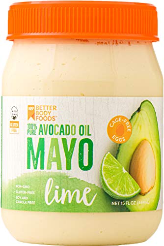 BetterBody Foods Avocadoöl-Mayonnaise mit Limette, Avocadoöl Mayo mit Limette ist aus 100 % Avocadoöl, gentechnikfrei, käfigfrei, Soja- und Rapsfrei, Paleo, 425 ml von BetterBody Foods