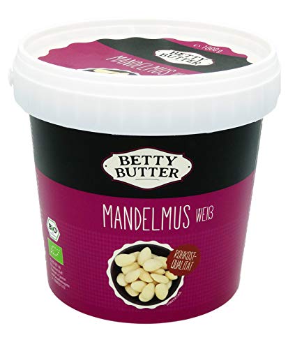 Bio Premium Mandelmus weiß, Rohkost-Qualität, 1 kg Eimer, natürliches Nussmus ohne Zucker, Mandelmus ohne Zucker, Mandelpüree, Mandelbutter, ohne Zusatzstoffe, kein Palmöl von Betty Butter