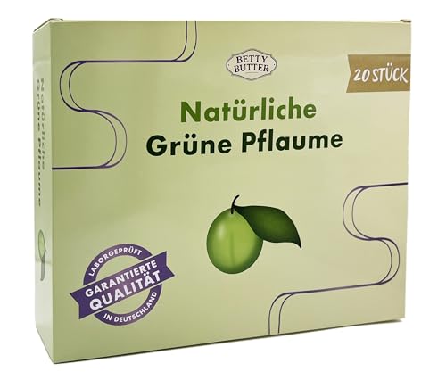 Natürliche Grüne Pflaume, 20 Stück pro Packung, Original fermentierte Grüne Pflaume mit Kräuterummantelung, Laborgeprüft in Deutschland, Frei von Pestiziden, vegan und glutenfrei von Betty Butter