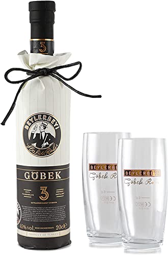 RAKI Beylerbeyi | Set aus 1 Flasche Türkischer Raki 100cl + 2 Raki-Gläser | Türkischer Brandy mit Anis aromatisiert - 100% frische Weintrauben - ohne Zuckerzusatz von Beylerbeyi