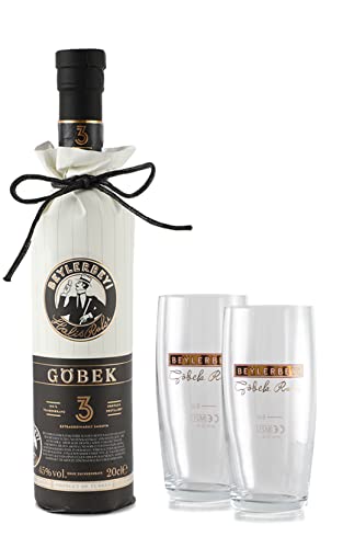 RAKI Beylerbeyi | Set aus 1 Flasche Türkischer Raki 70cl + 2 Raki-Gläser | Türkischer Brandy mit Anis aromatisiert - 100% frische Weintrauben - ohne Zuckerzusatz von Beylerbeyi