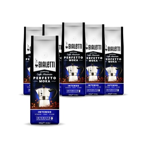 Bialetti - Perfetto Moka Intenso: Gemahlener Kaffee mit dunkler Röstung, Haselnuss-Aroma, 250g x 6, Beutel mit Aromaventil von Bialetti