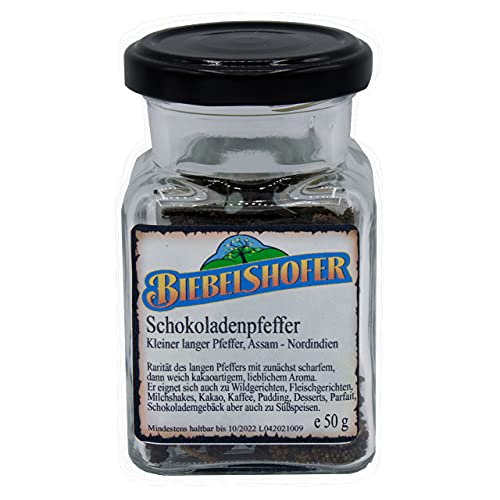 Schokoladenpfeffer, Kleiner Langer Pfeffer, 50g im Glas von Biebelshofer