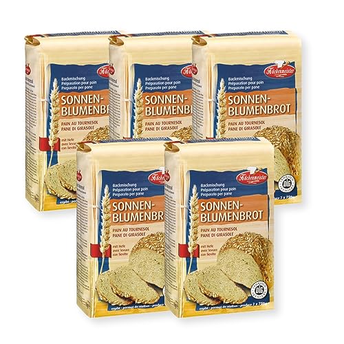 BIELMEIER KÜCHENMEISTER Brotbackmischung Sonnenblumenbrot 5 x 1000 g I Brotbackmischungen für Brotbackautomat & Ofen I Einfach backen mit Backmischung von Bielmeier