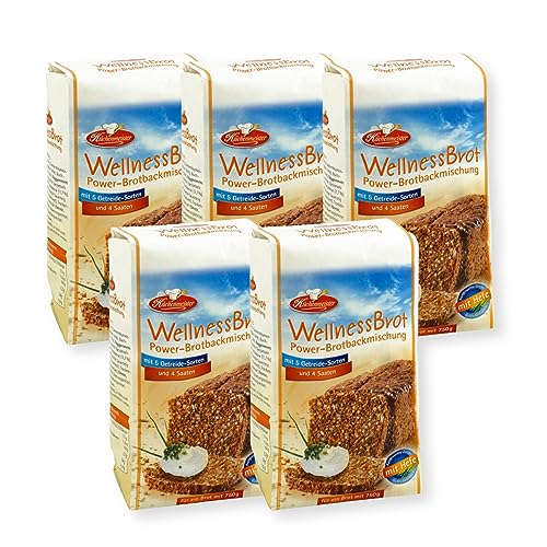 BIELMEIER KÜCHENMEISTER Brotbackmischung Wellnessbrot Power 5 x 500 g I Brotbackmischungen für Brotbackautomat I Brot mit Backmischung einfach gemacht von Bielmeier