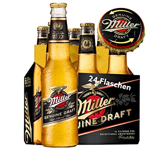 24 Flaschen Miller Genuine Bier Draft 0,33l mit original Twist the Cap (Drehverschluss) und 4 Bierträger Gratis im Paket von Bier