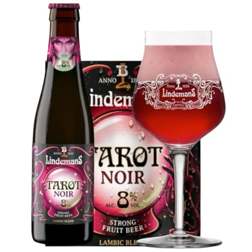 6 Flaschen LINDEMANS TAROT NOIR 0,25L - BELGISCHES WALDFRUCHT BIER MIT 8% VOL. inkl. Bierdeckel Haus der Biere Berlin von Bier