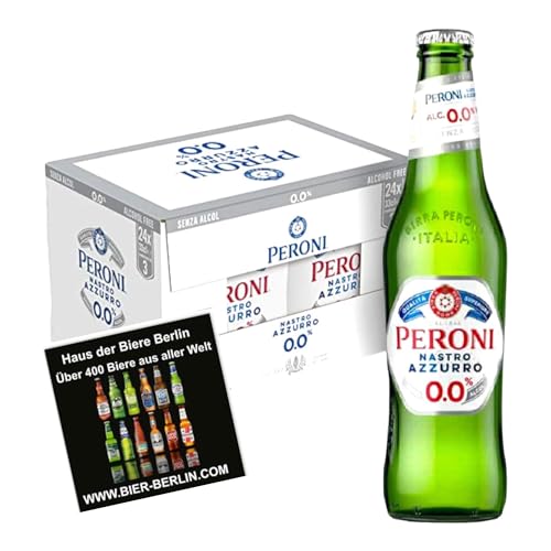 6 x 0,3l Peroni Nastro Azzuro 0,00% Vol - Italiens beliebtes Lager Bier - Jetzt auch als alkoholfreie Version- inkl. Original Haus der Biere Berlin Bierdeckel von Bier