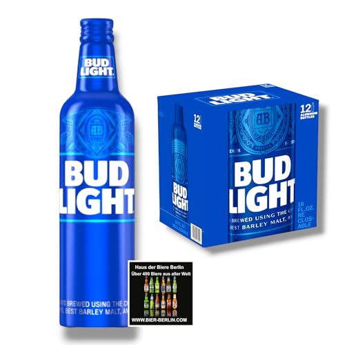 Bud Light Aluflasche 12 x 473ml - Original Import aus den USA - Twist-Off Cap - Anheuser Busch- Inkl. Haus der Biere Berlin Bierdeckel von Bier