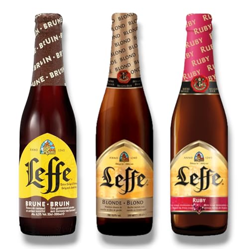 Leffe Belgien Mix - Leffe Brune, Leffe Blonde & Leffe Ruby 12 x 0,33l- Inkl. Haus der Biere Berlin Bierdeckdel (Insgesamt 12 Flaschen) von Bier