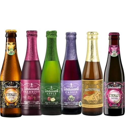 Lindemans Bier Mixpaket Tarot Noir, Tarot D'or, Pecherese, Framboise, Apple, Cassis inkl. Bierdeckel Haus der Biere Berlin von Bier