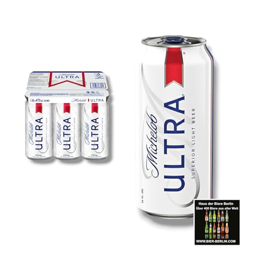 Michelob Ultra Bier 6 x 355ml Dose - Superior Light Beer mit 4,2% Vol. -Original Import aus den USA - Inkl. Haus der Biere Berlin Bierdeckel von Bier