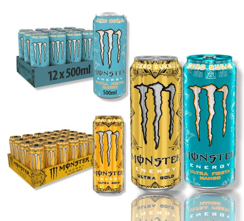 Monster Ultra Mix - 12x Monster Ultra Gold + 12 x Monster Ultra Fiesta - zuckerfreier Energy Booster- Ultra Zero Sugar von Bier