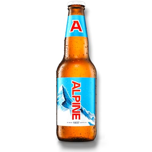Moosehead Alpine Lager Flasche 341ml - Leichtes Lagerbier aus Kanada mit 5% Vol.(12 Flaschen)-Inklusive Haus der Biere Berlin Bierdeckel von Bier
