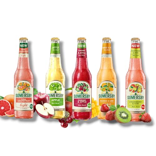 Somersby Bier Mix 0,4l - Teste 5 verschiedene Sorten in einem Set! - Cherry- Apple, Apple, Strawberry-Kiwi, Grapefruit light & Mango! (Insgesamt 5 Flaschen) von Bier