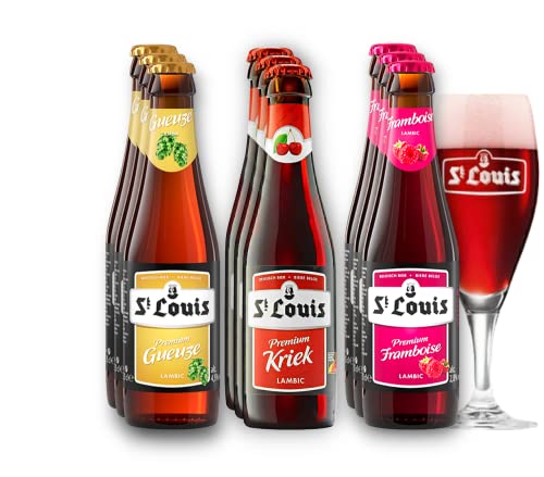 St. Louis Premium Bier Mix inklusive Original Glas - Je 3 x Kriek, Framboise & Gueuze - Belgisches Fruchtbier- Lambic (9 Flaschen + Glas) von Bier