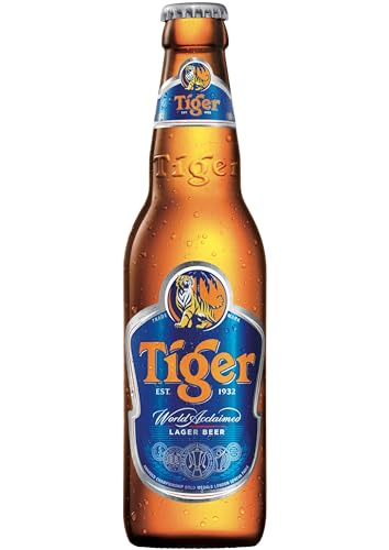 Tiger Lager Beer 0,33l- Das beliebte Bier aus Singapur mit 5,0% Vol.- Inklusive Haus der Biere Berlin Bierdeckel (24 Flaschen) von Bier