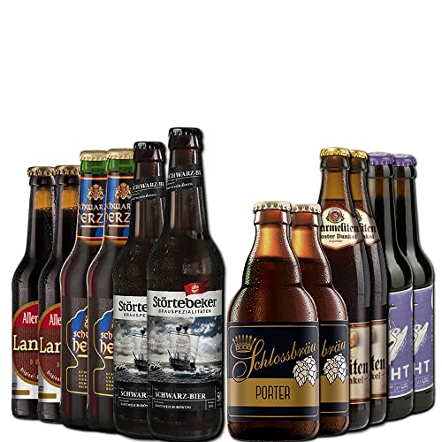 BierSelect Dunkelbier-Paket - 12 dunkle Bierspezialitäten aus ganz Deutschland - Top Biergeschenk Paket zu Weihnachten, Vatertag, Ostern oder Geburtstag für den Mann, Freund, Vater, Opa oder Kollegen von BierSelect