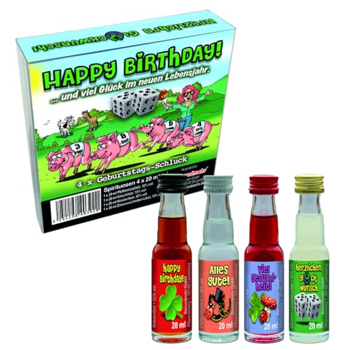 Geburtstag Happy Birthday (Geburtstags Mini's) Geschenk mit edlen Likörspezialitäten Spirituosen 4 x 20 ml von Bierundmehr