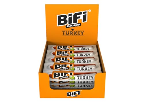 BiFi Turkey Sticks – 24er Pack (24 x 20g) – Pute Wurst Snack To Go - Luftgetrocknet Fleisch & Wurstwaren Paket - mit Pfeffer, Koriander und Knoblauch - Ideale Knabberbox - Wurstpaket von Bifi