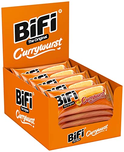 BiFi Currywurst – 20er Pack (20 x 50g) – Salami Wurstsnack mit Currysauce in einem lockeren Teig - Wurst im Weizenbrötchen To Go - für Unterwegs, im Büro oder beim Sport - Schinkenwurst von Bifi