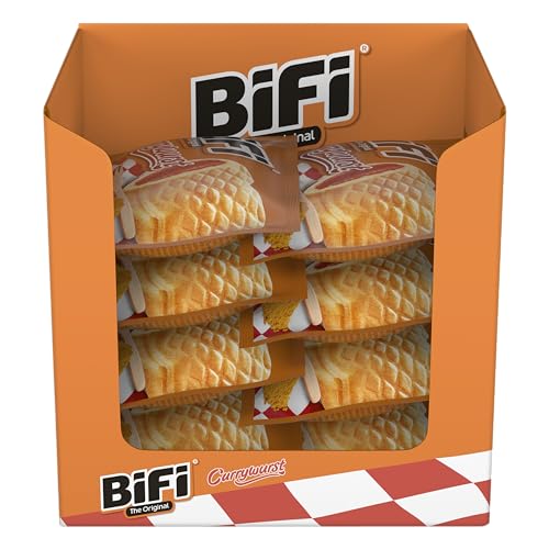 BiFi Currywurst – 30er Pack (30 x 40g) – Salami Wurstsnack mit Currysauce in einem lockeren Teig - Wurst im Weizenbrötchen To Go - für Unterwegs, im Büro oder beim Sport - Schinkenwurst von Bifi