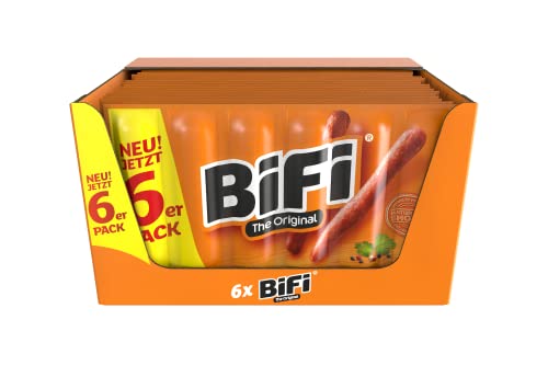 BiFi Original – 120er Pack (20 x 6 x 22,5 g) – herzhafter Salami Fleischsnack – geräucherte Mini Wurst als Snack To Go von Bifi