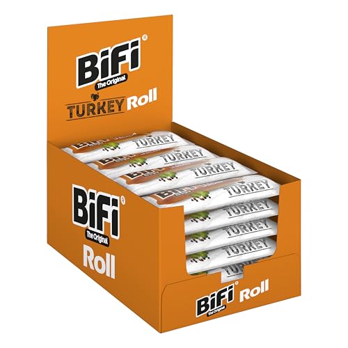 BiFi Roll Turkey - 30er Pack (30 x 45g) - Herzhafter Truthahn–Salami Fleischsnack – Snack im Teigmantel - für Unterwegs, im Büro oder beim Sport - mit Pfeffer, Koriander & Knoblauch von Bifi