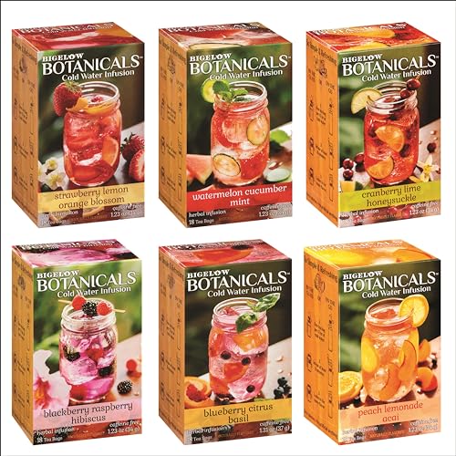 Bigelow Botanicals Kaltwasser-Infusion, Kräuter-Sorte, koffeinfreier Tee mit Cranberry, Wassermelone, Brombeere, Erdbeere, Pfirsich und Heidelbeere, 18 Stück Box (6 Stück), insgesamt 108 Teebeutel von Bigelow Tea