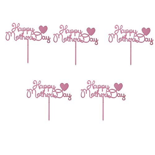 BinaryABC Happy Mother's Day Cake Toppers Acryl Cupcake Picks Cake Decoration Party Supplies, 5 Stück (Rose Gold) von BinaryABC