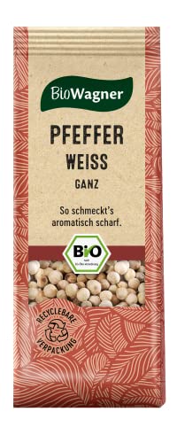 BioWagner - Bio Pfeffer weiß ganz | milde Schärfe für helle Saucen und Fleisch | naturbelassene Bio-Zutaten | recyclebare Verpackung | 50 g von BioWagner