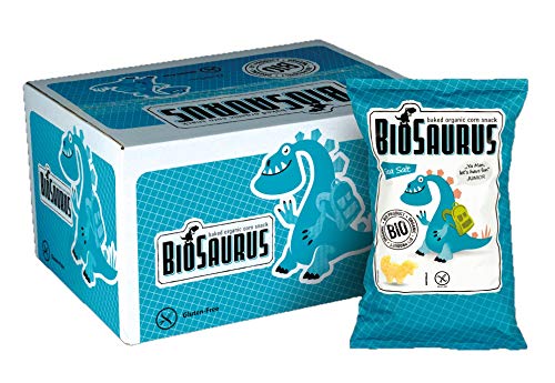 Biosaurus Baked Organic Corn Snack für Kinder - 12x50g (Salz) - Gebackener knusprige Bio-Snack aus Mais, Nicht Frittiert | Low Fat, Glutenfrei, BIO, keine Chemie, VEGAN | - 12x50g (Salz) von BioSaurus