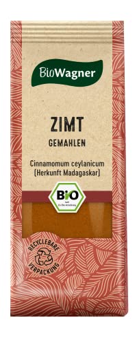 BioWagner - Bio Zimt gemahlen | verfeinert Desserts, Kaffee, Glühwein oder eingekochtes Obst | naturbelassene Bio-Zutaten | recyclebare Verpackung | 40 g von BioWagner