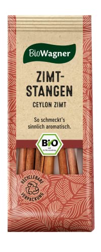 BioWagner - Bio Zimtstangen | aromatischer Geschmack für warme Getränke, eingelegtes Obst oder Chutneys | naturbelassene Bio-Zutaten | recyclebare Verpackung | 6 Stangen von BioWagner