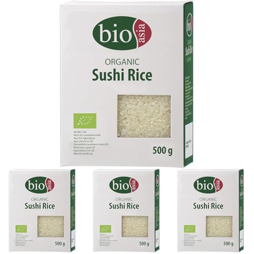 BIOASIA Bio Sushi Reis, Rundkornreis, für Sushi Zubereitung, 1 x 500 g (Packung mit 4) von Bioasia