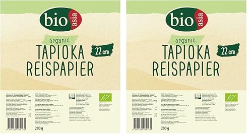 BIOASIA Bio Tapioka Reispapier, ideal für Frühlingsrollen & Sommerrollen, glutenfrei & vegan, 1 x 200g (Packung mit 2) von Bioasia