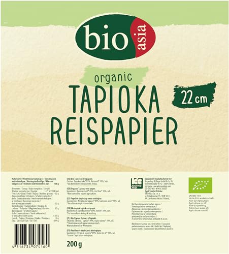 BIOASIA Bio Tapioka Reispapier, ideal für Frühlingsrollen & Sommerrollen, glutenfrei & vegan, 1 x 200g von Bioasia