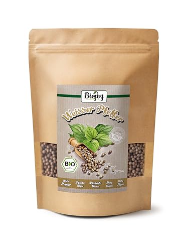 Biojoy BIO-Pfeffer weiß ganz (500 g), Pfefferkörner weiss, ideal für Mühle (Piper nigrum L.) von Biojoy