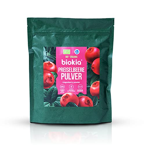 Biokia - Preiselbeerpulver 150 g - 100% Bio aus finnischen Beeren - Superfood Fruchtessenz für Lingonberry-Smoothie-Bowl, Tee, Joghurt, Porridge, Backen von Biokia