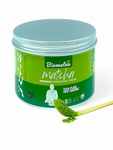 Biomatea 100g Premium Matcha aus Kotobuki Japan | Handgepflückter 100% reiner Matcha-Pulver | Steinvermahlen Ceremonial Grade Grüner Tee Pulver von Biomatea