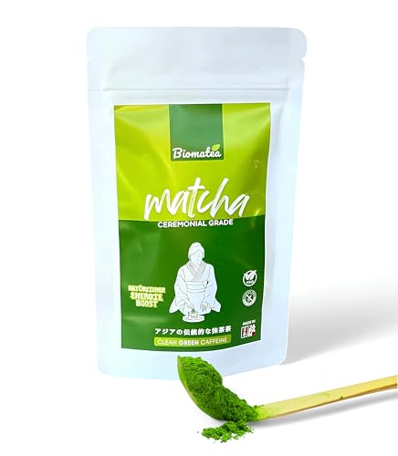 Biomatea Premium Ceremonial Matcha aus Japan, 50g im Zip-Beutel, 100% reiner Matcha-Pulver, zeremoniell Grade, Grüner Tee Pulver luftgetrocknet & steinvermahlen von Biomatea