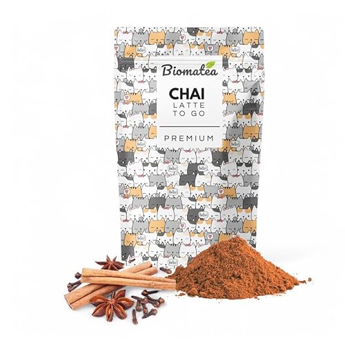 Biomatea Premium Chai Latte to go | 100g Zip-Beutel | Organic Chai Latte Pulver mit Zimt + Kardamon + Nelke von Biomatea